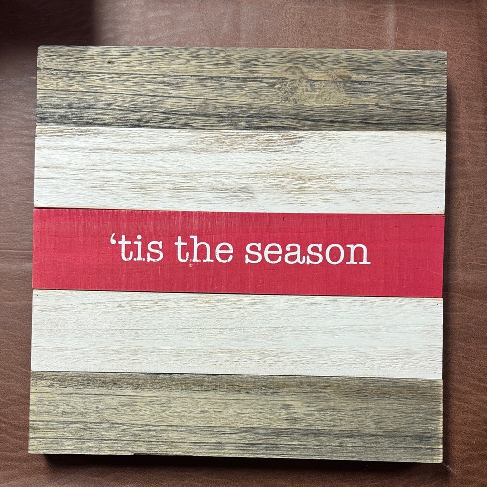 Festive Wooden Sign with Red Accent